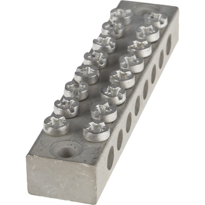 RS PRO 8-Way Double Screw Earth Terminal Block, 0 → 16 AWG Wire, Screw Down, Brass Housing