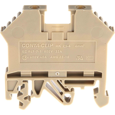 RS PRO Beige DIN Rail Terminal Block, 0.2 → 4mm², Screw Termination