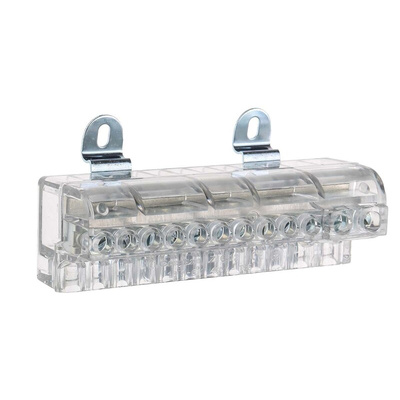 RS PRO Clear DIN Rail Terminal Block, 16mm², Single-Level, Screw Termination