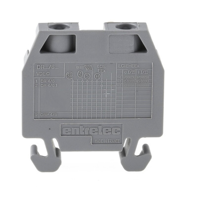 Entrelec SNA Series Grey DIN Rail Terminal Block, 4mm², Single-Level, Screw Termination