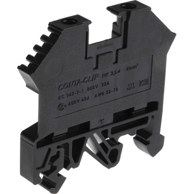 RS PRO Black DIN Rail Terminal Block, 0.2 → 4mm², Single-Level