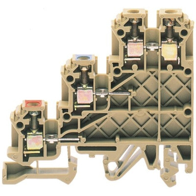 RS PRO Brown DIN Rail Terminal Block, 0.2 → 2.5mm², Triple-Level