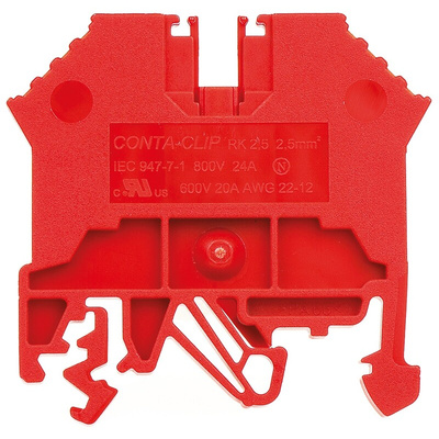 RS PRO Red DIN Rail Terminal Block, 0.2 → 2.5mm², Single-Level