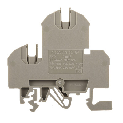 RS PRO Brown DIN Rail Terminal Block, 0.2 → 4mm², Double-Level, Screw Termination