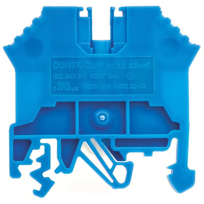RS PRO Blue DIN Rail Terminal Block, 0.2 → 2.5mm², Screw Termination