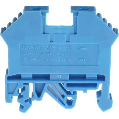 RS PRO Blue Feed Through Terminal Block, 0.2 → 4mm², Screw Termination