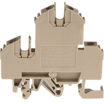 RS PRO Brown Double Level Terminal Block, 0.5 → 4mm², Double-Level, Screw Termination