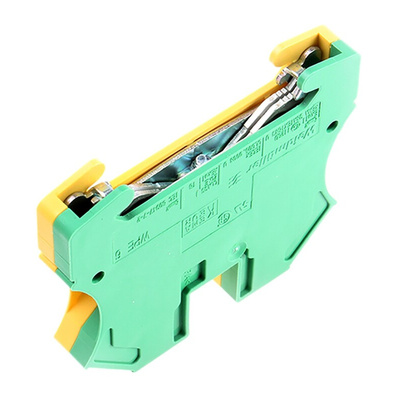 Weidmuller WPE Series Green/Yellow DIN Rail Terminal Block, 0.5 → 10mm², Single-Level, Screw Termination, ATEX