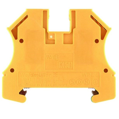 Weidmuller WPE Series Green/Yellow DIN Rail Terminal Block, 0.5 → 10mm², Single-Level, Screw Termination, ATEX