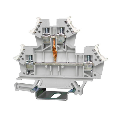 RS PRO Grey Feed Through Terminal Block, 2-Level, Cage Clamp Termination