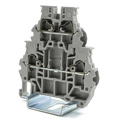 RS PRO Grey Feed Through Terminal Block, 4mm², 2-Level, Spring Termination