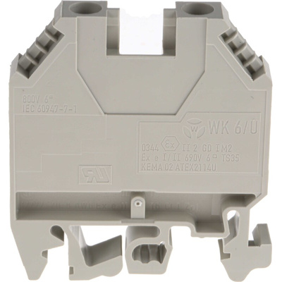 RS PRO Grey Feed Through Terminal Block, 6mm², Single-Level, Screw Termination