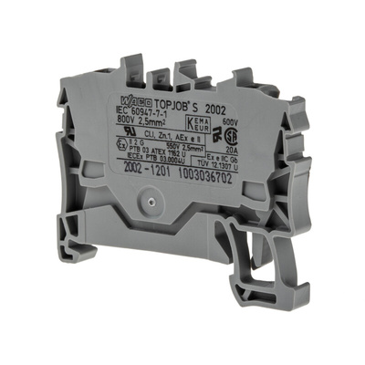 Wago TOPJOB S, 2002 Series Grey Feed Through Terminal Block, 2.5mm², Single-Level, Push-In Cage Clamp Termination,