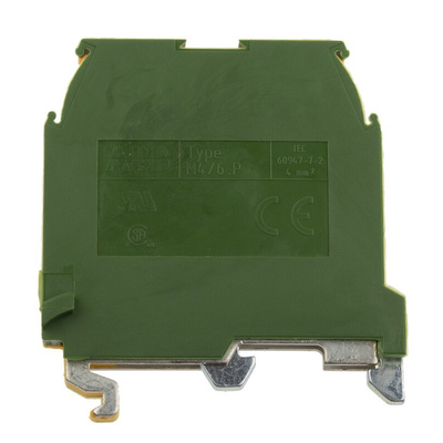 Entrelec SNA Series Green/Yellow Earth Terminal Block, 4mm², Single-Level, Screw Termination