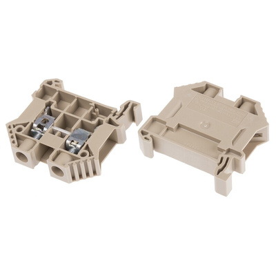 RS PRO Beige DIN Rail Terminal Block, 10mm², Double-Level, Screw Termination