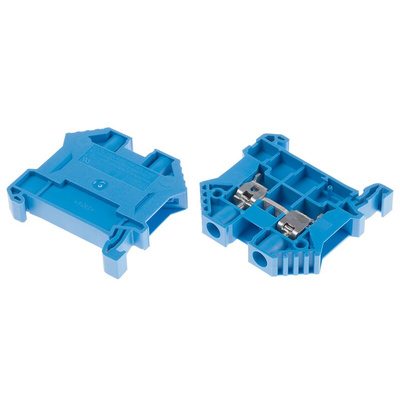 RS PRO Blue DIN Rail Terminal Block, 6mm², Double-Level, Screw Termination