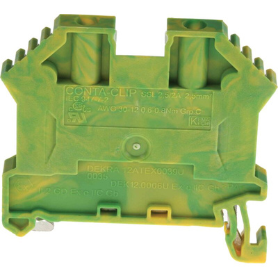 RS PRO Green/Yellow Earth Terminal Block, 2.5mm², Single-Level, Screw Termination