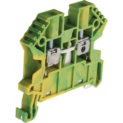 RS PRO Green/Yellow Earth Terminal Block, 4mm², Single-Level, Screw Termination
