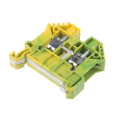 RS PRO Green/Yellow Earth Terminal Block, 10mm², Single-Level, Screw Termination