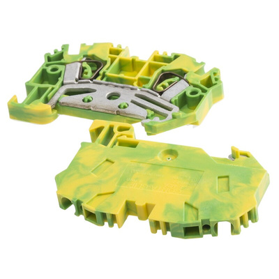 RS PRO Green/Yellow Earth Terminal Block, 4mm², Single-Level, Spring Clamp Termination