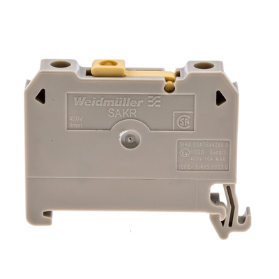 Weidmuller SAK Series Beige, Yellow DIN Rail Terminal Block, 4mm², 1-Level, Screw Termination