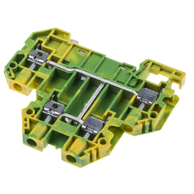 RS PRO Green, Yellow Earth Terminal Block, Double-Level, Screw Termination