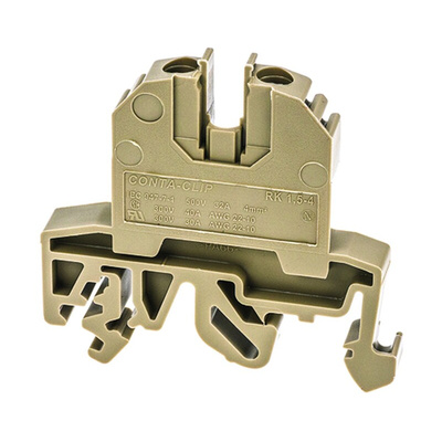 RS PRO Beige Feed Through Terminal Block, Single-Level, Screw Termination