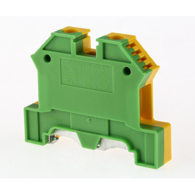 RS PRO Green, Yellow Earth Terminal Block, Single-Level, Screw Termination