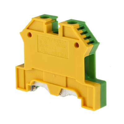 RS PRO Green, Yellow Earth Terminal Block, Single-Level, Screw Termination