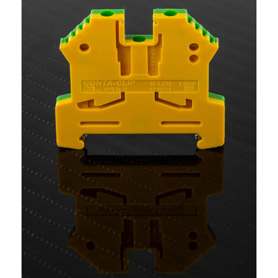 RS PRO Green, Yellow Earth Terminal Block, Single-Level, Screw Termination