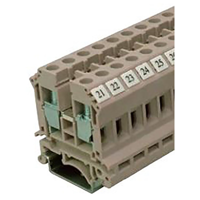 RS PRO Beige DIN Rail Terminal Block, 6mm², Single-Level, Screw Termination
