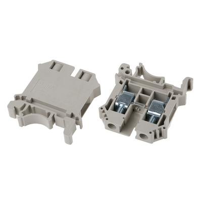 RS PRO Beige DIN Rail Terminal Block, 6mm², Single-Level, Screw Termination