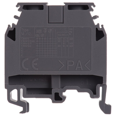 Entrelec SNA Series Grey DIN Rail Terminal Block, 16mm², Single-Level, Screw Termination