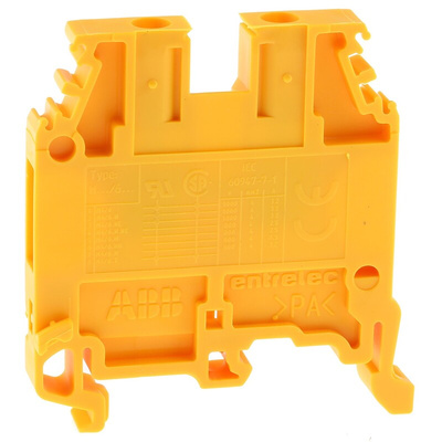 Entrelec SNA Series Yellow DIN Rail Terminal Block, 4mm², Single-Level, Screw Termination