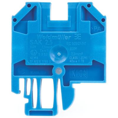 Weidmuller SAK Series Blue Feed Through Terminal Block, 2.5mm²