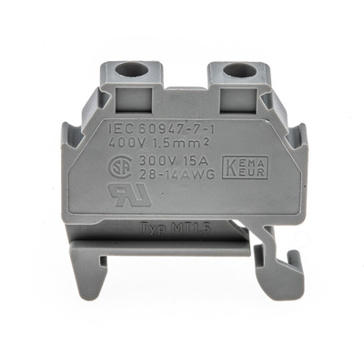 Phoenix Contact MT 1.5 Series Grey DIN Rail Terminal Block, 0.14 → 1.5mm², Single-Level, Screw Termination