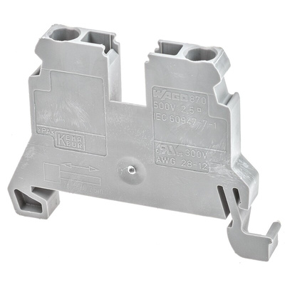 Wago 870 Series Grey DIN Rail Terminal Block, 2.5mm², Single-Level, Cage Clamp Termination