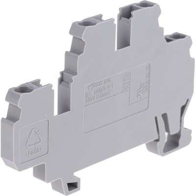 Wago 870 Series Grey Terminal Block, 2.5mm², Double-Level, Cage Clamp Termination