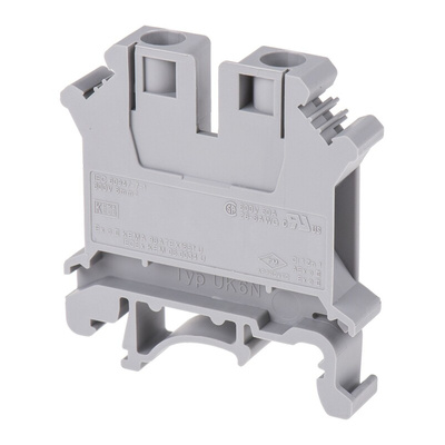 Phoenix Contact UK 6 N Series Grey DIN Rail Terminal Block, 0.2 → 6mm², Single-Level, Screw Termination, ATEX