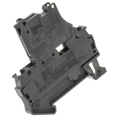 Phoenix Contact ST 4-HESI (5X20) Series Black Fused DIN Rail Terminal, 4mm², Single-Level, Spring Clamp Termination,