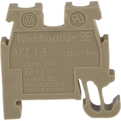 Weidmuller AKZ Series Brown DIN Rail Terminal Block, 1.5mm², Single-Level, Screw Termination