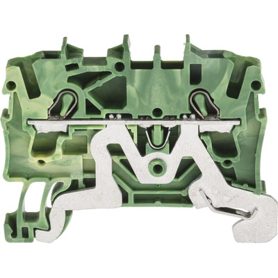 Wago TOPJOB S, 2002 Series Green/Yellow Earth Terminal Block, 2.5mm², Single-Level, Push-In Cage Clamp Termination,