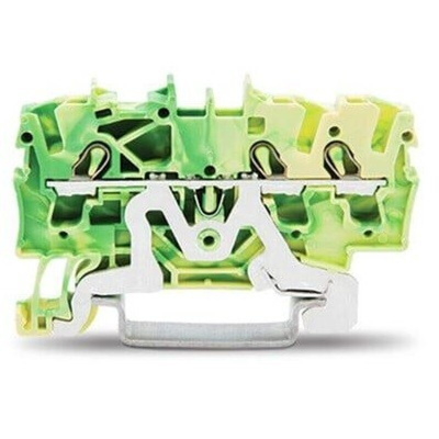 Wago TOPJOB S, 2002 Series Green/Yellow Earth Terminal Block, 2.5mm², Single-Level, Push-In Cage Clamp Termination,