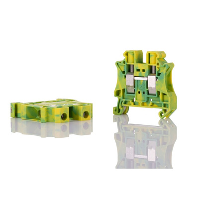 Phoenix Contact UT 10-PE Series Green/Yellow DIN Rail Terminal Block, 0.5 → 16mm², Single-Level, Screw