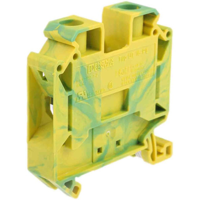 Phoenix Contact UT 16-PE Series Green/Yellow Earth Terminal Block, 1.5 → 25mm², Single-Level, Screw Termination,