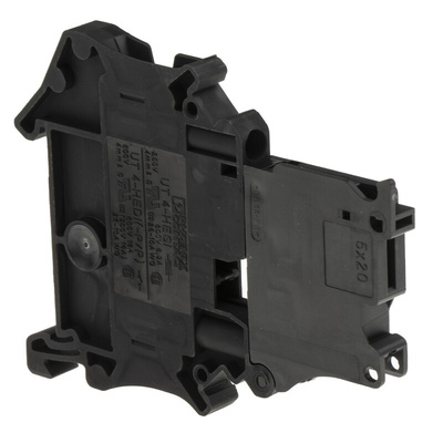 Phoenix Contact UT 4-HESI (5X20) Series Black Fused DIN Rail Terminal, 4mm², Single-Level, Screw Termination, Fused