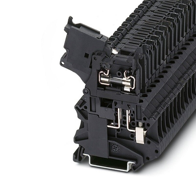 Phoenix Contact UT 4-HESI (5X20) Series Black Fused DIN Rail Terminal, 4mm², Single-Level, Screw Termination, Fused