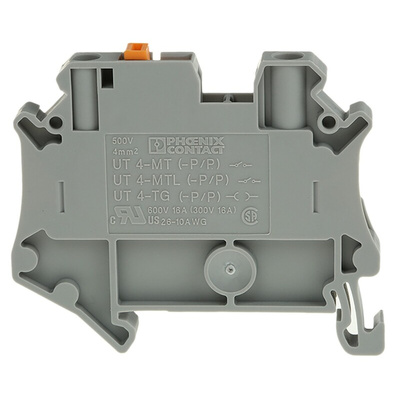Phoenix Contact UT 4-MT Series Grey Feed Through Terminal Block, 0.14 → 6mm², Single-Level, Screw Termination