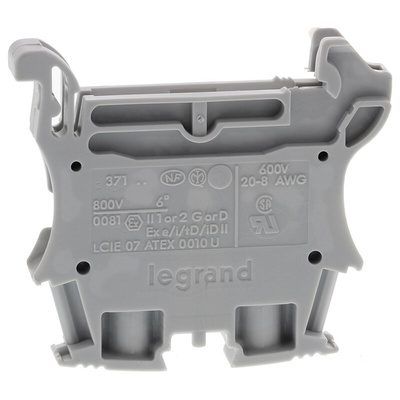 Legrand 371 Series Grey DIN Rail Terminal Block, 6mm², Single-Level, Screw Termination