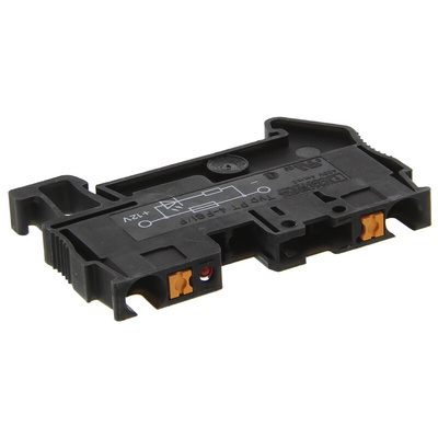 Phoenix Contact PT 4-FSI/F-LED 12 Series Black Fused DIN Rail Terminal, Single-Level, Push In Termination, Fused